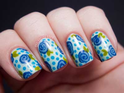Spiral Floral Design Nail Art