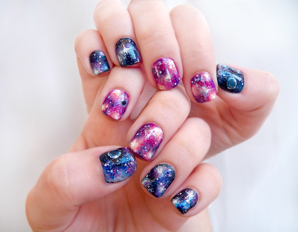 8. Short Nail Galaxy Nail Designs with Glitter - wide 8