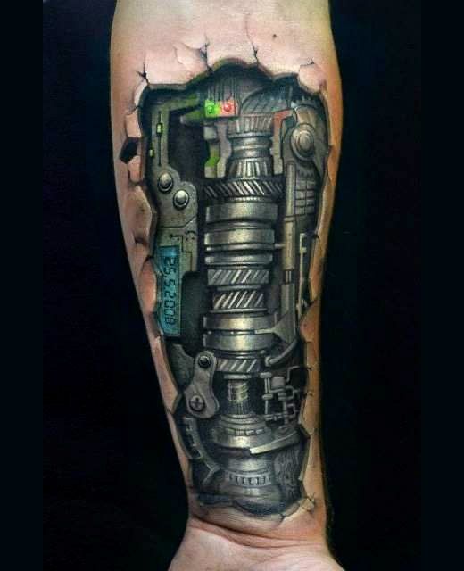 Superb 3D Biomechancial Tattoo On Forearm