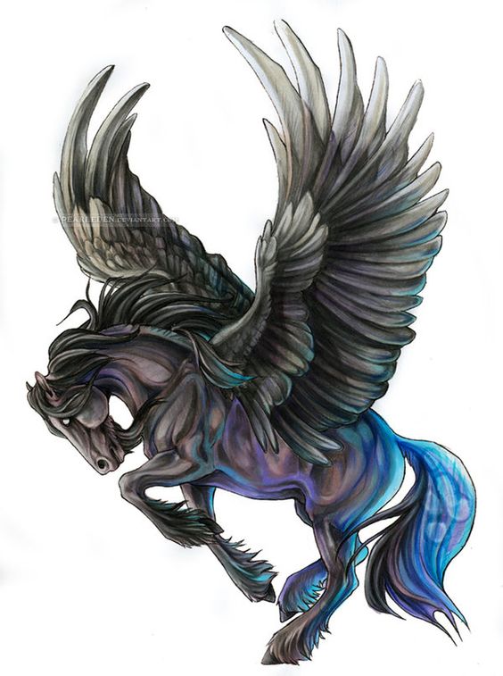 Superb Blue And Grey Pegasus Tattoo Stencil