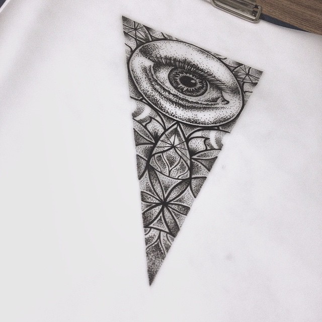 Superb Grey Mandala Dotwork In Triangle Eye Tattoo Design