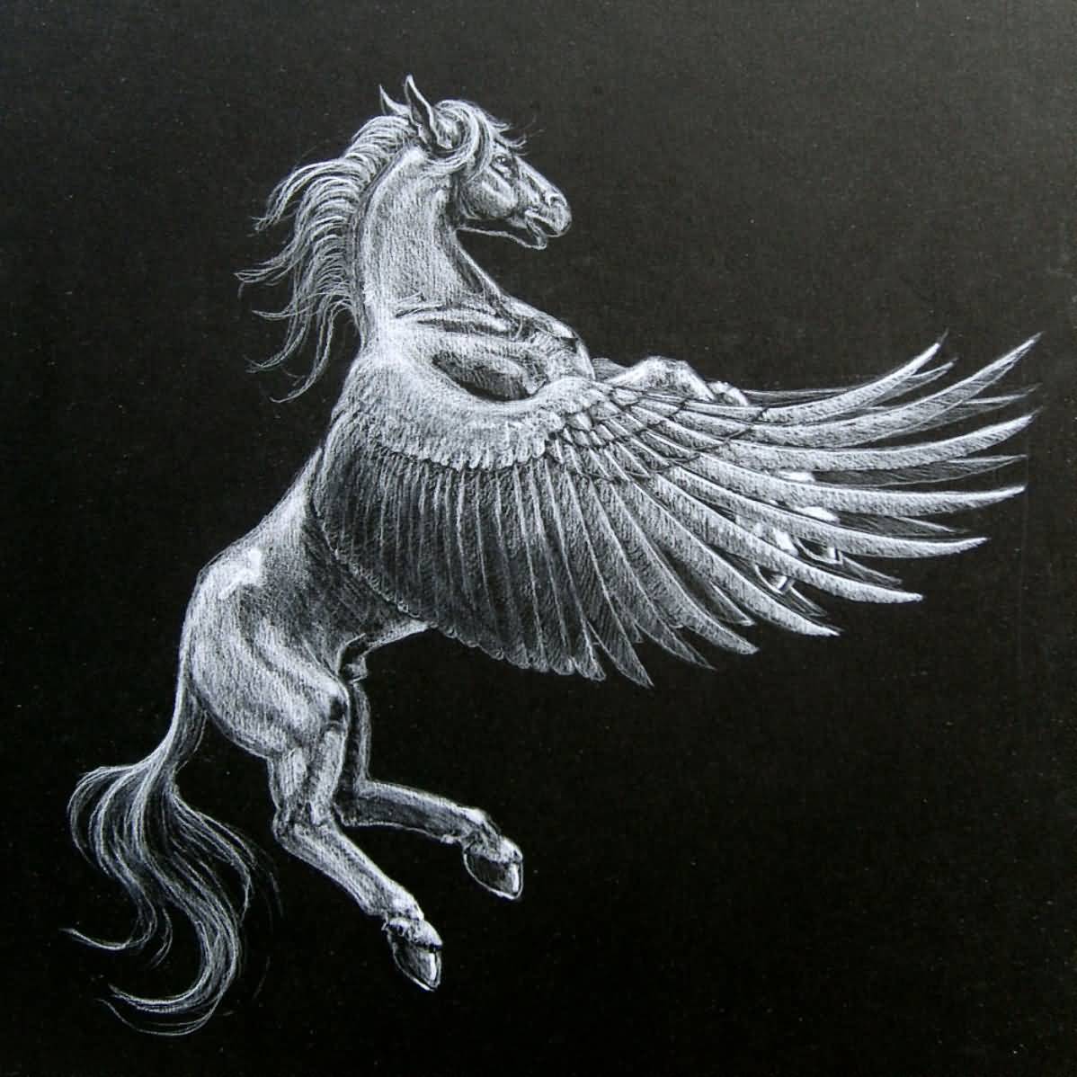 Superb Grey Pegasus Tattoo Design