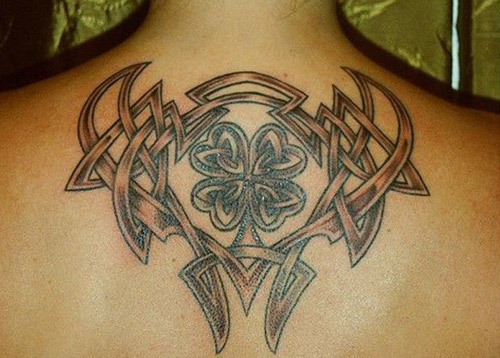 Superb Grey Tribal Art Inspired Celtic Shamrock Tattoo