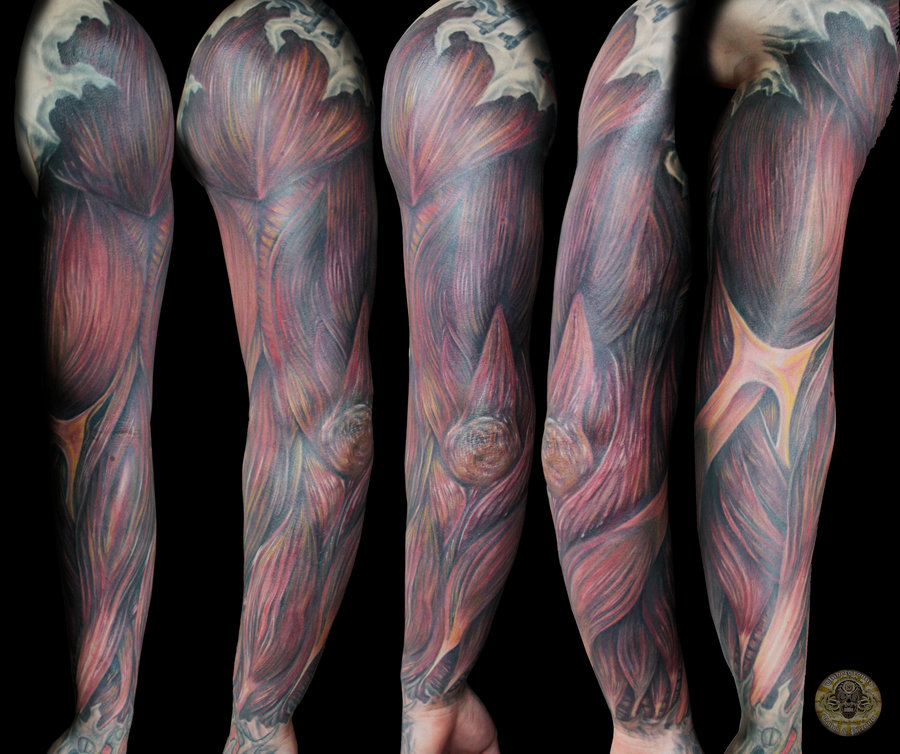 Superb Muscles Full Sleeve Tattoo By 2Face Tattoo