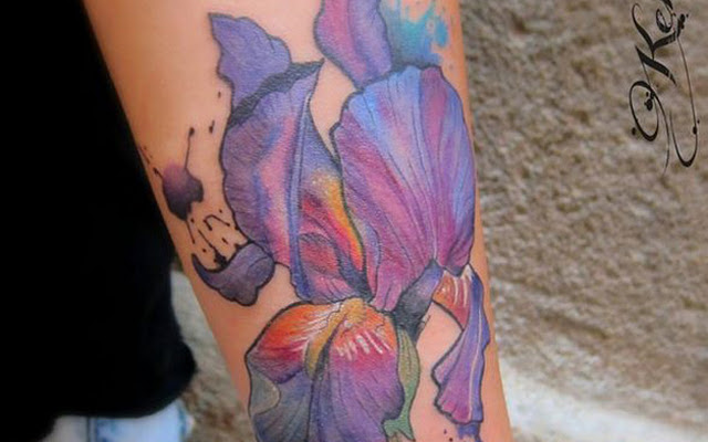 Superb Purple Iris Watercolor Tattoo