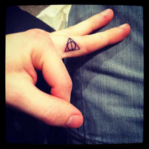 Tiny Deathly Hallows Finger Tattoo By Alex Candela