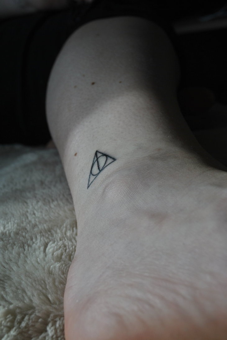 Tiny Deathly Hallows Tattoo On Ankle By KazziBaka