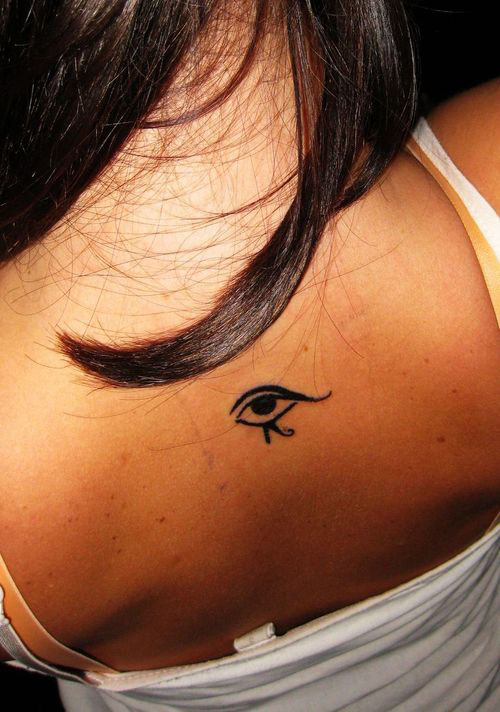 Tiny Horus Eye Tattoo On Upper Back