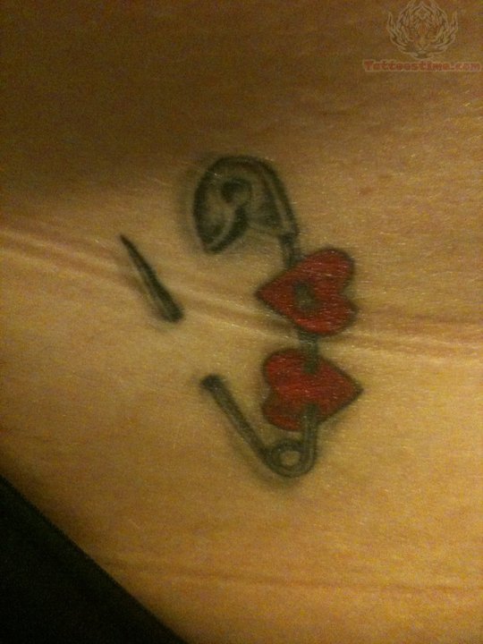Tiny Red Heart Safety Pin Tattoo