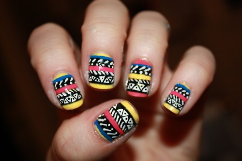 Tribal Nail Art With Yellow Tip Design Idea