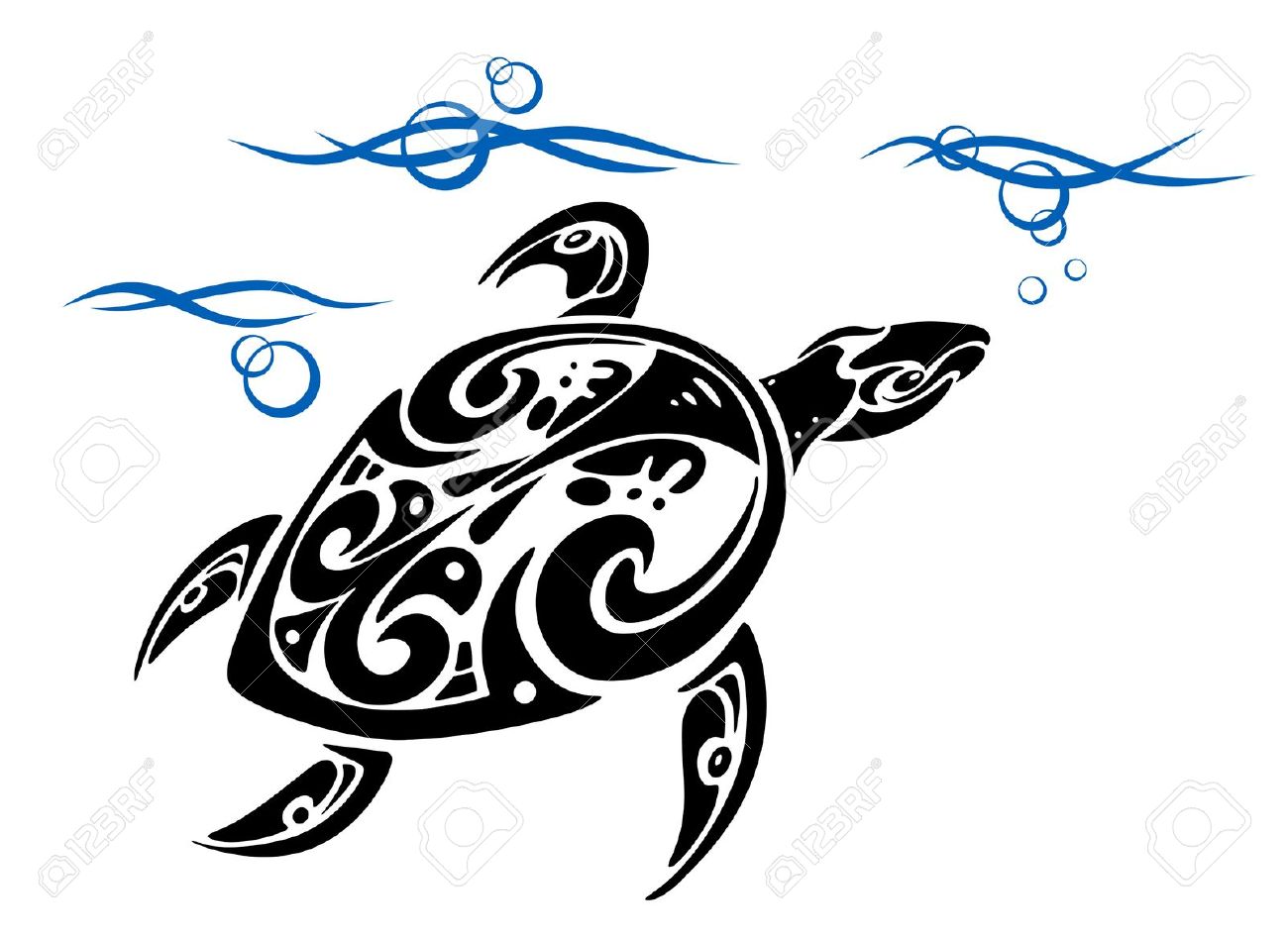 Tribal Sea Creature Turtle In Ocean Water Tattoo Design