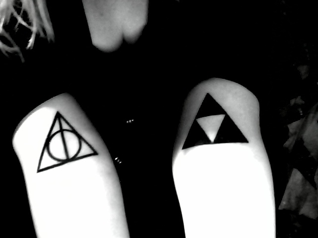 Triforce And Deathly Hallows Tattoo On Bicep By Kayakure