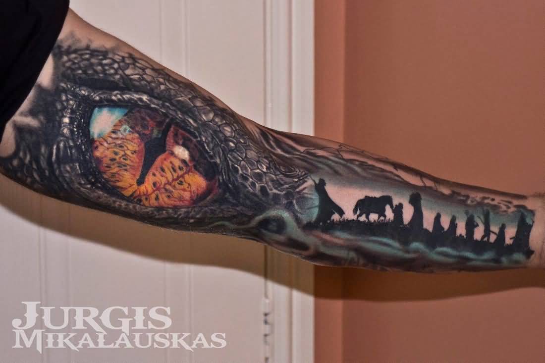 Unique 3D Reptile Eye Tattoo On Sleeve