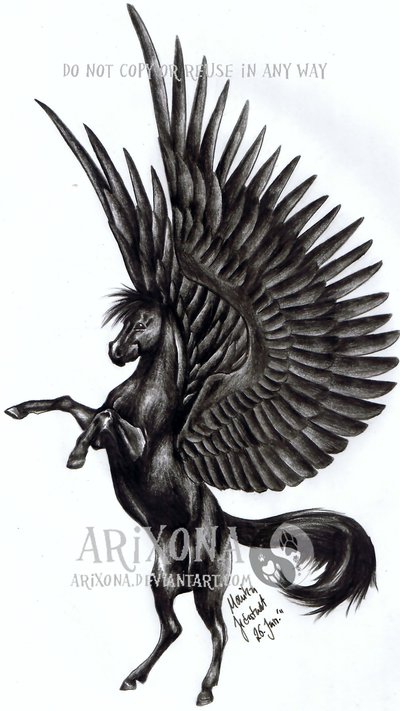 Unique Black Ink Pegasus Tattoo Stencil