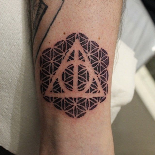 Unique Deathly Hallows Tattoo On Triceps