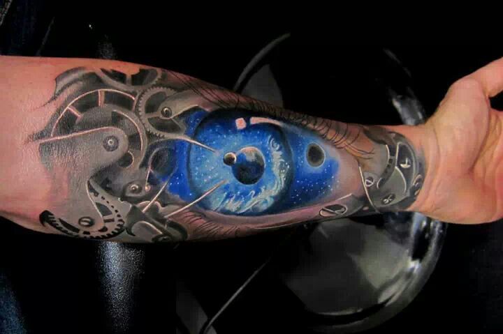 Unique Eye Biomechanical Tattoo On Forearm