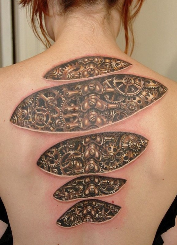 Unique Mechanical Back Tattoo For Women