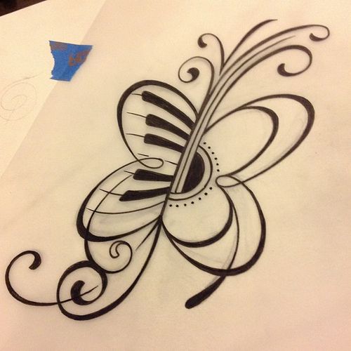 Unique Piano Keys Butterfly Tattoo Design