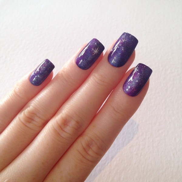 Violet Glossy Galaxy Nail Art