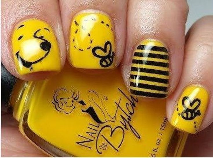 Winnie Pooh And Honey Bee Cartoon Nail Art