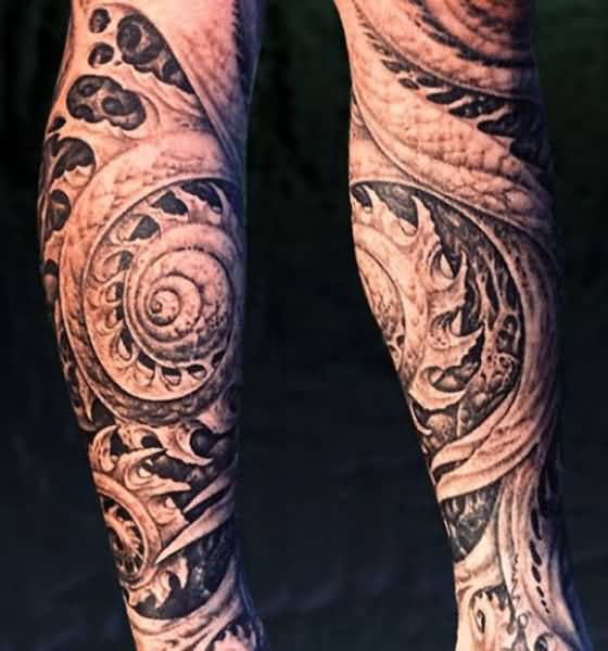 Wonderful Biomechanical Black And Grey Full Sleeve Tattoo