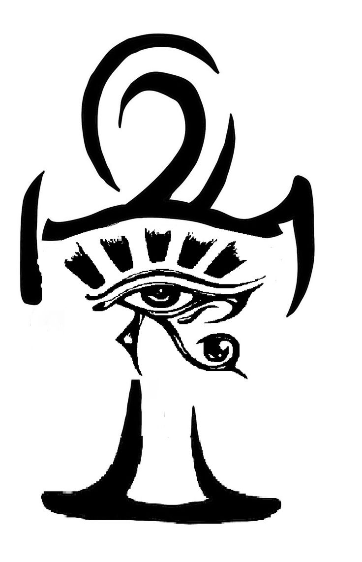 Wonderful Black Ankh Outline With Horus Eye Tattoo Stencil