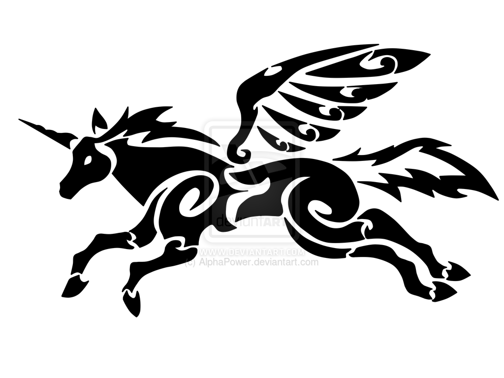 Wonderful Black Flying Tribal Pegasus Tattoo Stencil