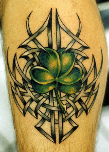 Wonderful Celtic Design With Shamrock Leaf Tattoo