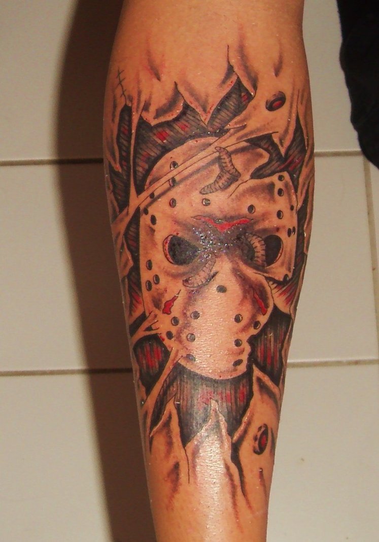 Wonderful Grey Biomechanical Jason Tattoo On Arm Sleeve By D3adFrog