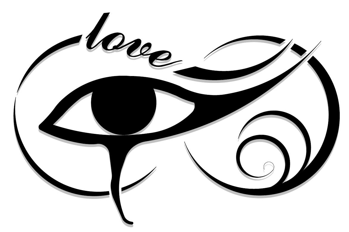 Wonderful Horus Eye With Love Word Infinity Style Tattoo Stencil