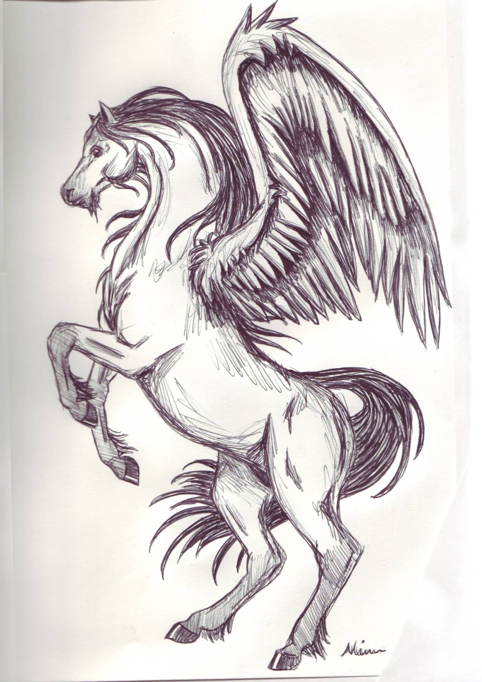 Wonderful Jumping Pegasus Tattoo Drawing By Spiritwings