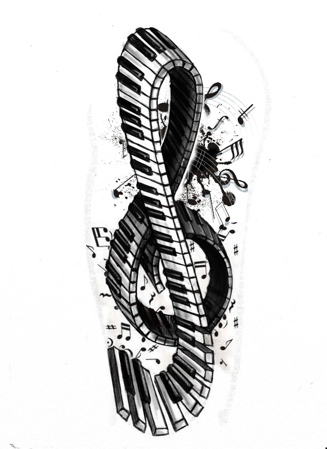 Wonderful Music Note Shaped Piano Keys Tattoo Design