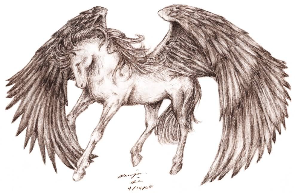 Wonderful Pegasus Having Large Wings Tattoo Design By Baileymcdoogle