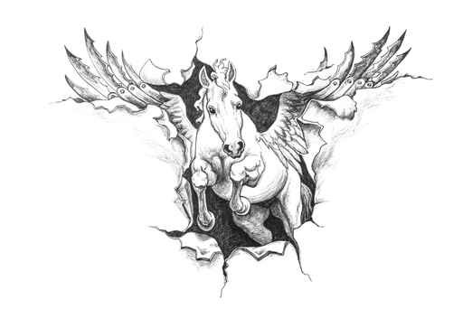 Wonderful Pegasus Ripped Skin Tattoo Design