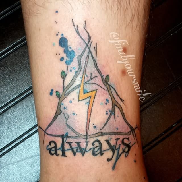 Wonderful Tree Branches Made Deathly Hallows Always Color Tattoo