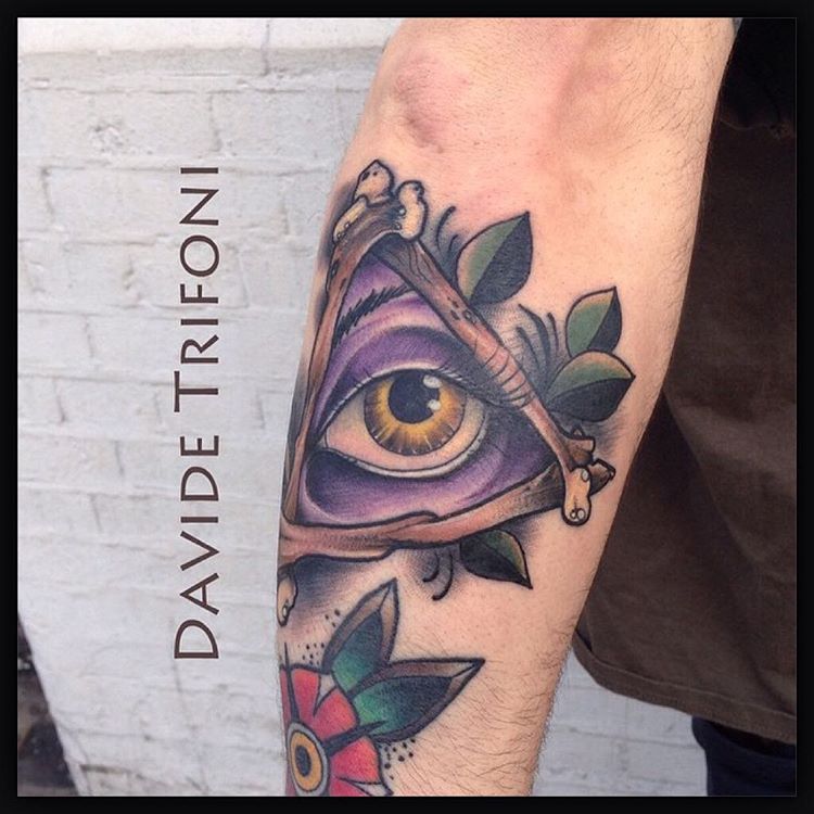 Wonderful Triangle Eye Traditional Tattoo On Forearm By Davide