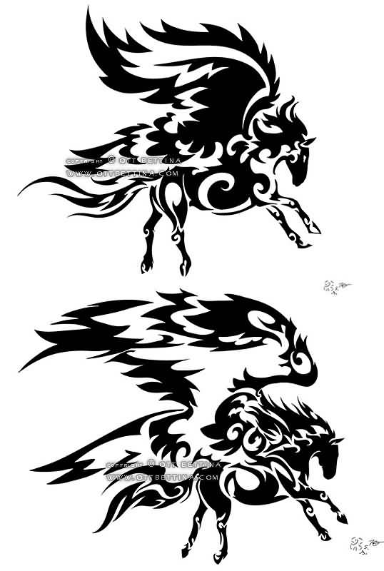 Wonderful Tribal Pegasus Tattoo Samples