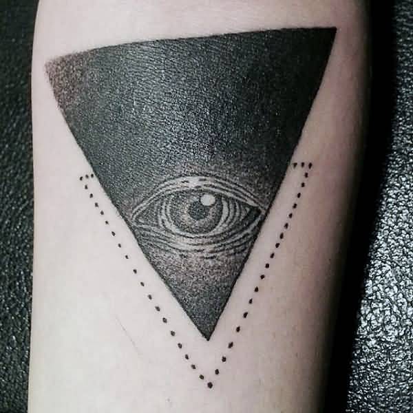 Wonderfuly Shaded And Dotted Triangle Eye Tattoo