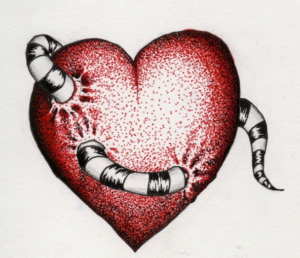 Worm In Heart Tattoo Design