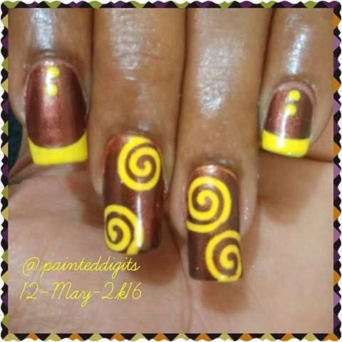 Yellow Spirals Nail Art Design Idea