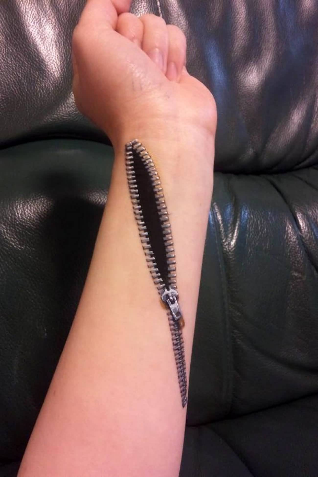 3D Illusion Zipper Tattoo On Forearm