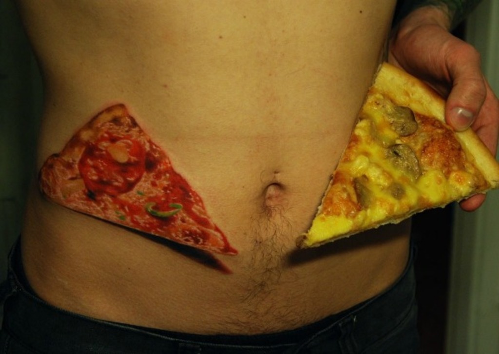 3D Pizza Slice Tattoo On Hip
