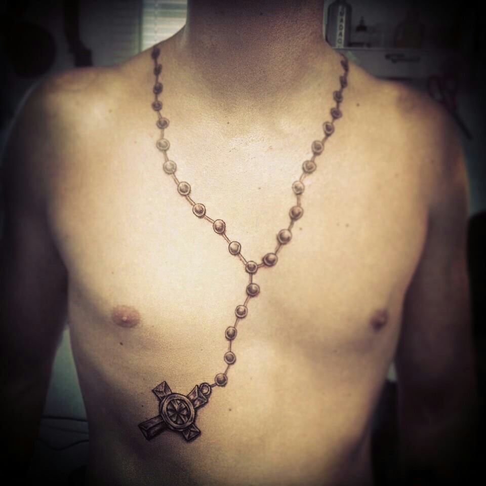 3D Rosary Necklace Tattoo For Men