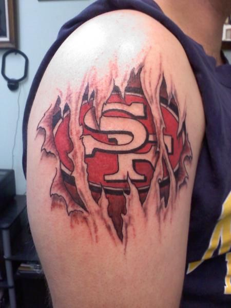 3D San San Francisco Logo Tattoo On Right Shoulder