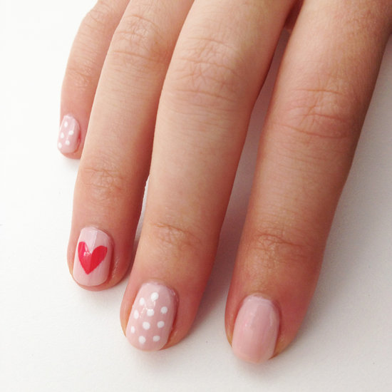 Accent Pink Heart Nail Art With White Dots Design Idea