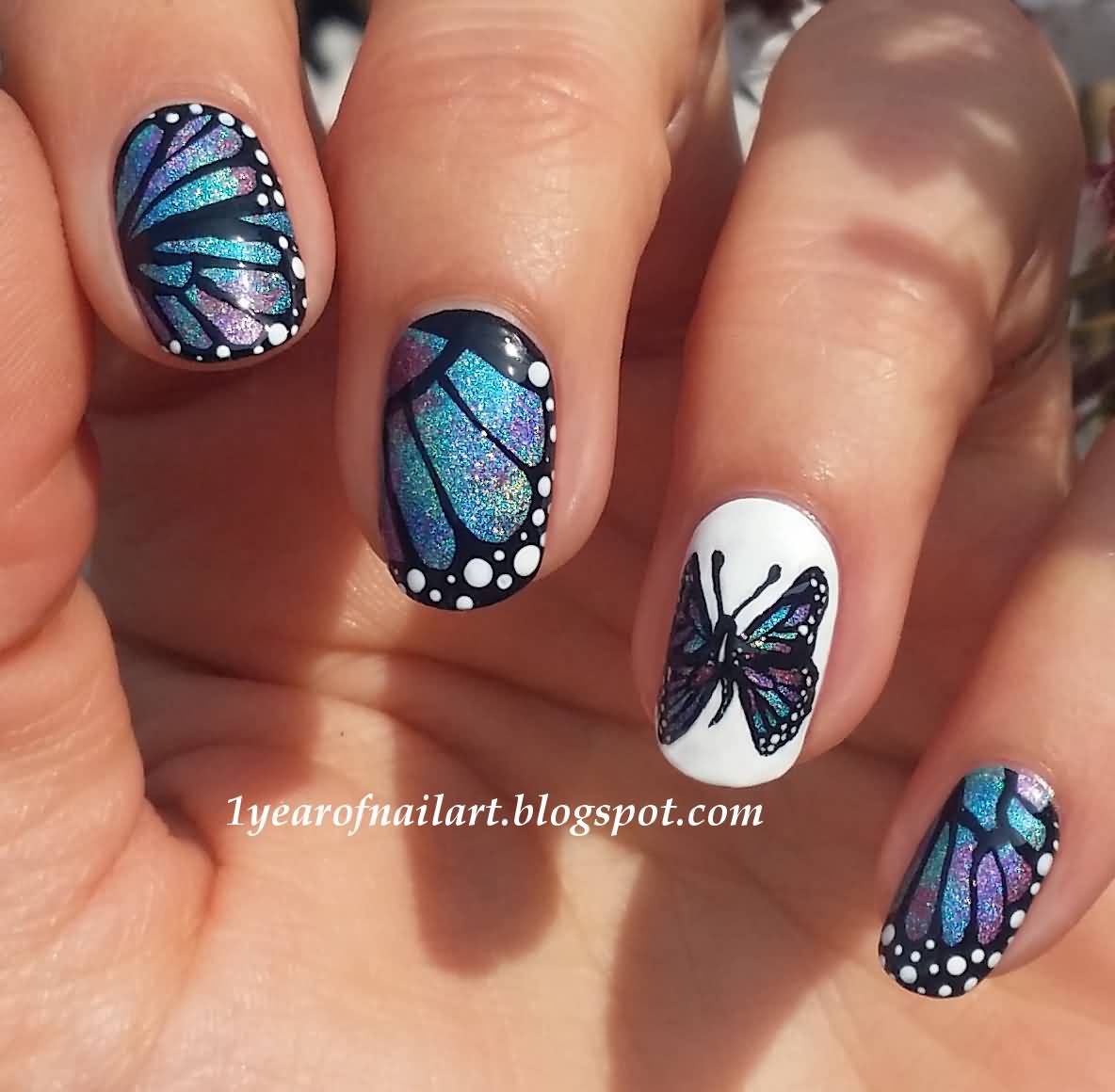Accent Purple Butterfly Nail Art