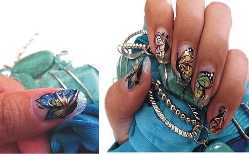 Acrylic Butterflies Nail Art Design Idea