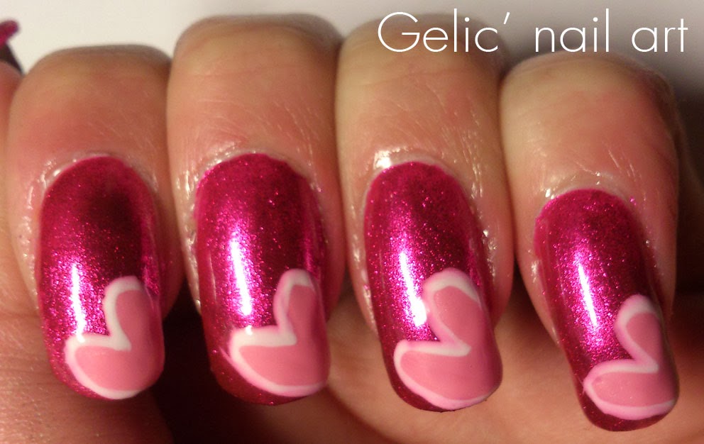 Acrylic Pink Hearts Nail Design Idea