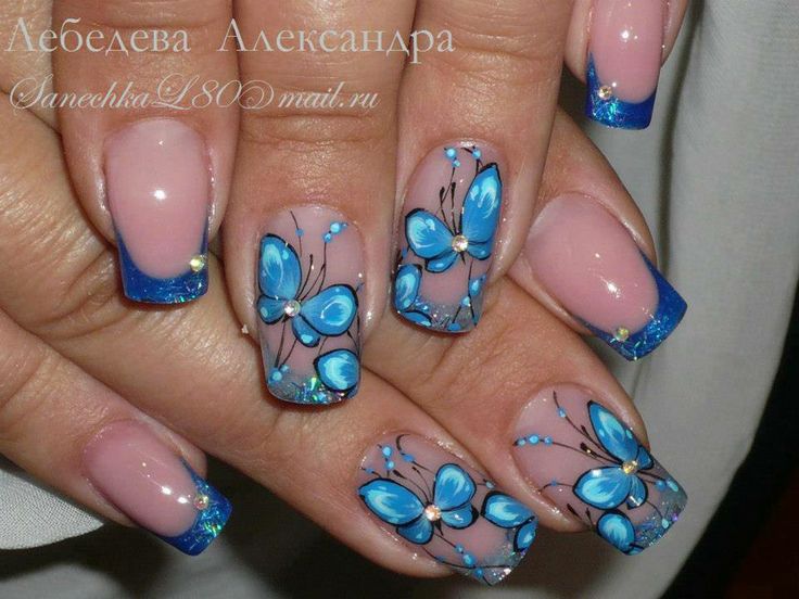 Adorable Blue Butterflies Nail Art