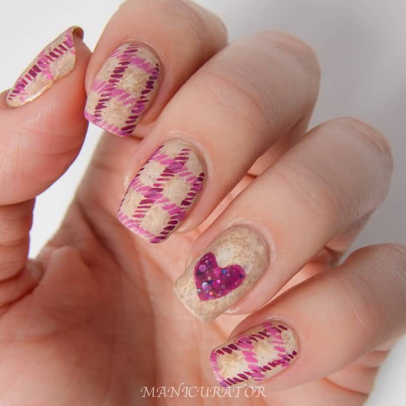 Adorable Pink Accent Heart Nail Art